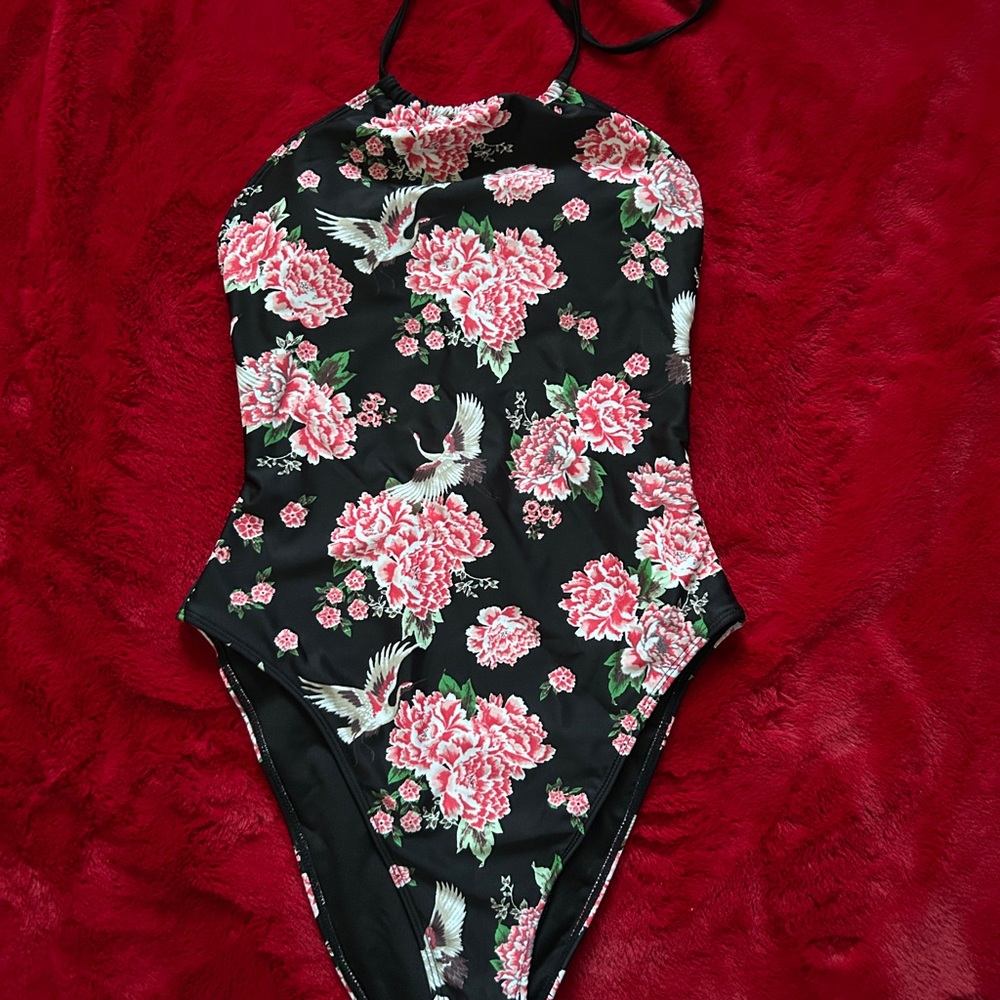Floral Black One-Piece Swimsuit